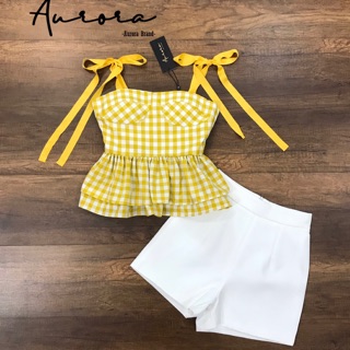 Set เสื้อลายตาราง+กางเกง (XS/S/M/L) By Aurora