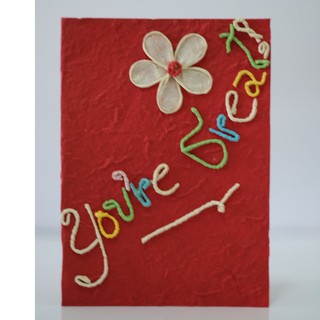 การ์ดอวยพรแสดงความยินดี (ขนาด L) Handmade Youre Great Mulberry Paper Card with Flower (L) DIY แฮนด์เมด