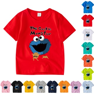 เสื้อยืดคอกลม แขนสั้น ผ้าฝ้าย 100% ลาย Sesame Street 8 สี สําหรับเด็ก AAA014