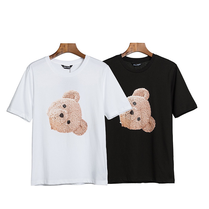 สตรีทแฟชั่น 9AL7M ผ้าฝ้ายผู้ชายและผู้หญิงเสื้อยืดหัวหมีพิมพ์แขนสั้นเสื้อหลวมเสื้อลําลอง Unisex