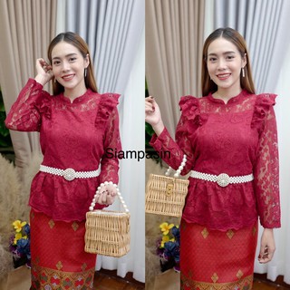 PTT♦️ เสื้อลูกไม้ ผ้านิ่ม อก 32-36, 34-38, 38-40, 40-42, 42-46 นิ้ว สีแดง ใส่เป็นชุดไทยประยุกต์ ใส่เป็นทีมสวย ปีก Blouse