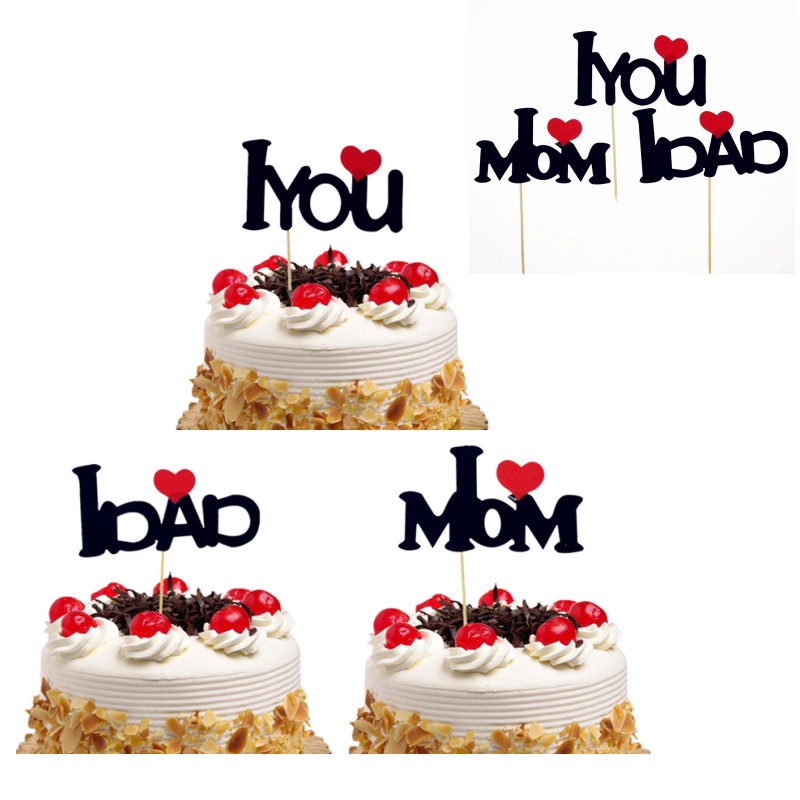 ป้ายธงเค้ก ลาย I Love YOU I Love Dad I Love Mom Baby Mother's Father's Valentine's Day Anniversary สําหรับตกแต่งเค้ก คัพเค้ก ปาร์ตี้ เบเกอรี่ DIY