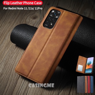 เคสโทรศัพท์หนัง ฝาพับแม่เหล็ก กันกระแทก พร้อมช่องใส่บัตร สําหรับ Xiaomi Redmi Note11pro Note11 11 pro 11s 4G 5G