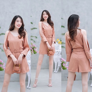 hbstation.shop เสื้อผ้าแฟชั่น Jumpsuit สีน้ำตาล พร้อมส่ง