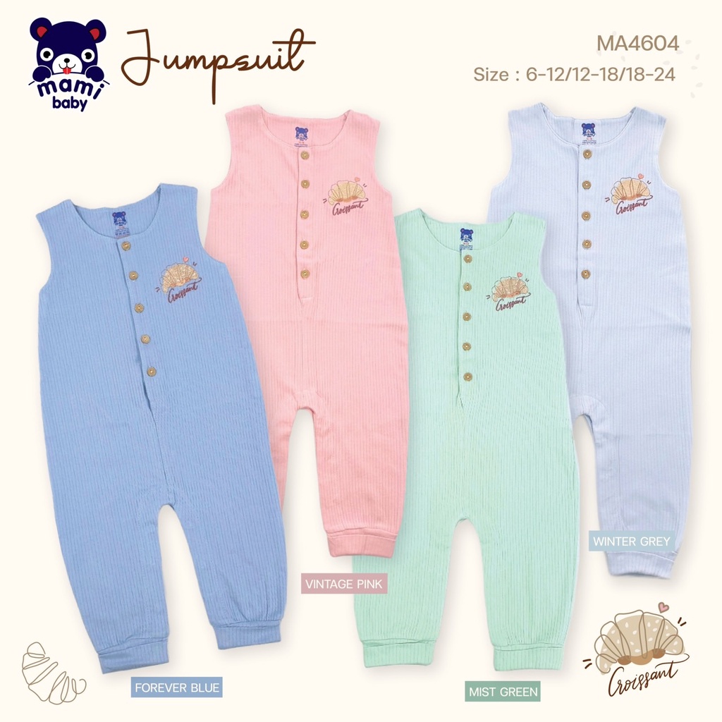 Mami​ Baby​ ชุดเด็กรอมเปอร์ จั๊มท์สูทขายาว แขนกุด ลายครัวซองต์ ผ้าร่อง size 3y/ 5y