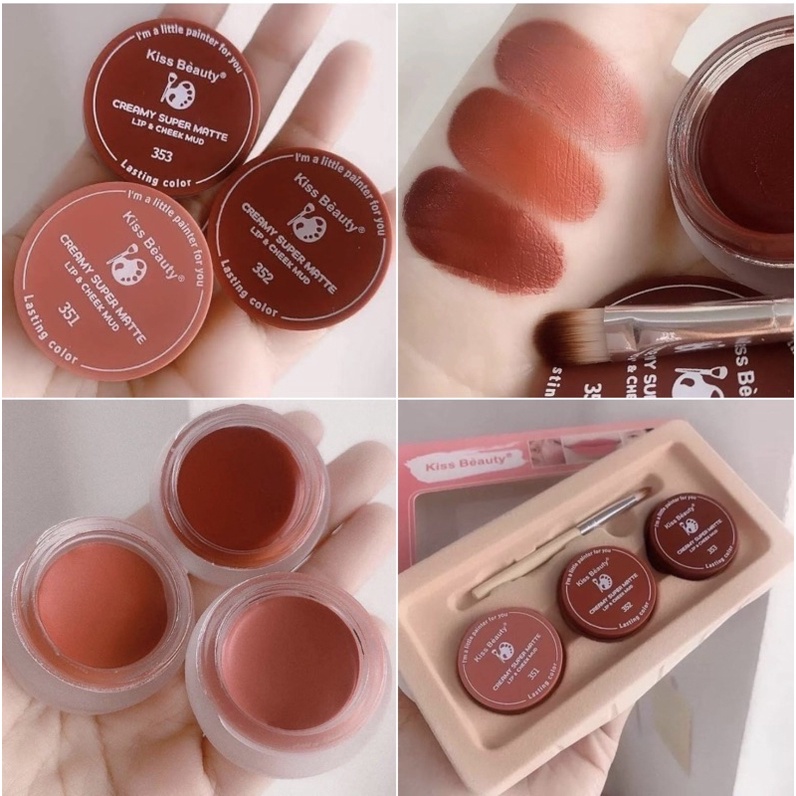 ( ของแท้/ส่งไว ) Kiss Beauty Creamy Super Matte Lip&Cheek Mud เซตลิป & ปัดแก้มเนื้อครีม No.89949-03