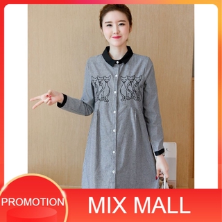 ชุดคลุมท้อง MixMall Classic Embroidered Shirt Maternity Dress