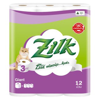 ✨ขายดี✨ ซิลค์ ไจแอนท์ กระดาษทิชชู แพ็ค 12 ม้วน ZILK Giant Tissue Paper Roll Pack 12