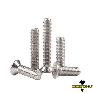 น็อต สกรู หัวเตเปอร์ แฉก F+ สแตนเลส 304 เกลียวมิล หยาบ M6 / Flat Head Phillip Machine Screw SUS304