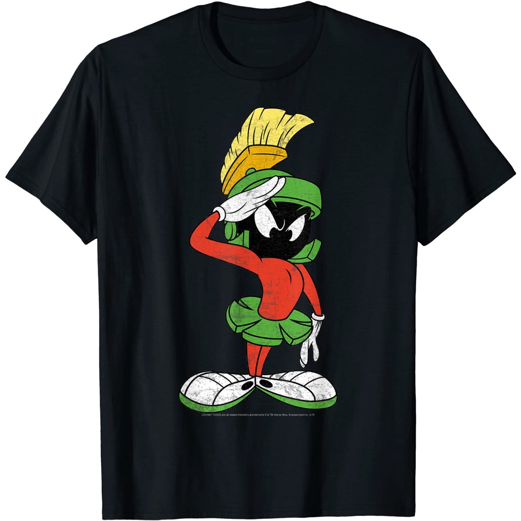 เสื้อยืดวินเทจเสื้อยืด พิมพ์ลาย Looney Tunes Marvin The Martian Salute Portrait สําหรับผู้ใหญ่S-4XL
