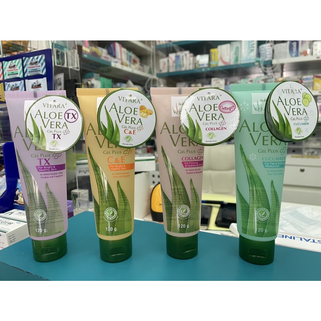 VITARA  ALOEVERA  GEL PLUS 120g. สูตร TX, สูตร C&E ,สูตร  Collagen ,สูตร CUCUMBER
