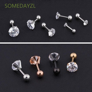 Somedayzl เครื่องประดับต่างหูสแตนเลสรูปดาวคริสตัลสีเงิน/ทอง 2 ชิ้น