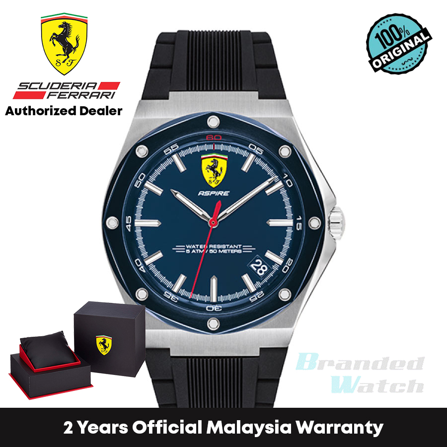 [รับประกันอย่างเป็นทางการ] Scuderia Ferrari 830605 Aspire นาฬิกาข้อมือ สายซิลิโคน สีดํา ขนาด 44 มม. 