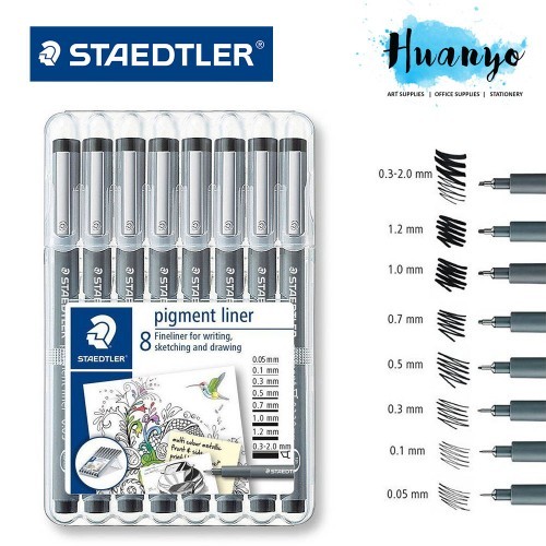 Staedtler Pigment Liner Fineliner Technical Drawing Pen (Set of 8: 0.05 - 2.0mm)