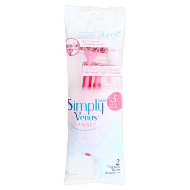 มีด โกนขน 🪒 ใบมีด 3ชั้น ออกแบบมาเพื่อผู้หญิง 2ชิ้น ลดการบาด Gillette Simply Venus ยิลเลตต์ ซิมพลี วี