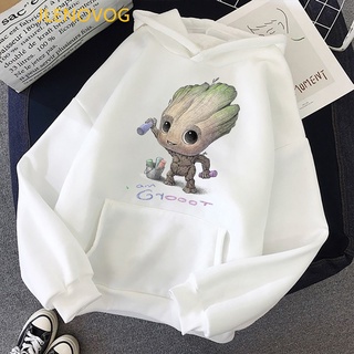 เสื้อแจ็กเก็ตกันหนาว มีฮู้ดดี้ แบบหนา ลาย I Am Groot น่ารัก โอเวอร์ไซซ์ แฟชั่นฤดูใบไม้ร่วง และฤดูหนาว สไตล์สตรีท สําหรับผู้หญิง และผู้ชาย