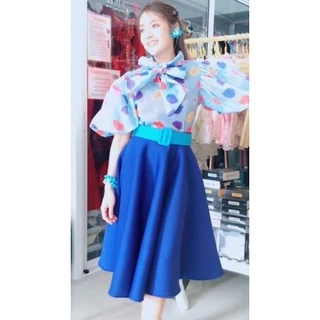 ชุดเซตเสื้อแขนพองคอผูก ชุดย้อนยุค ชุดทองกวาว (ครบเซต)