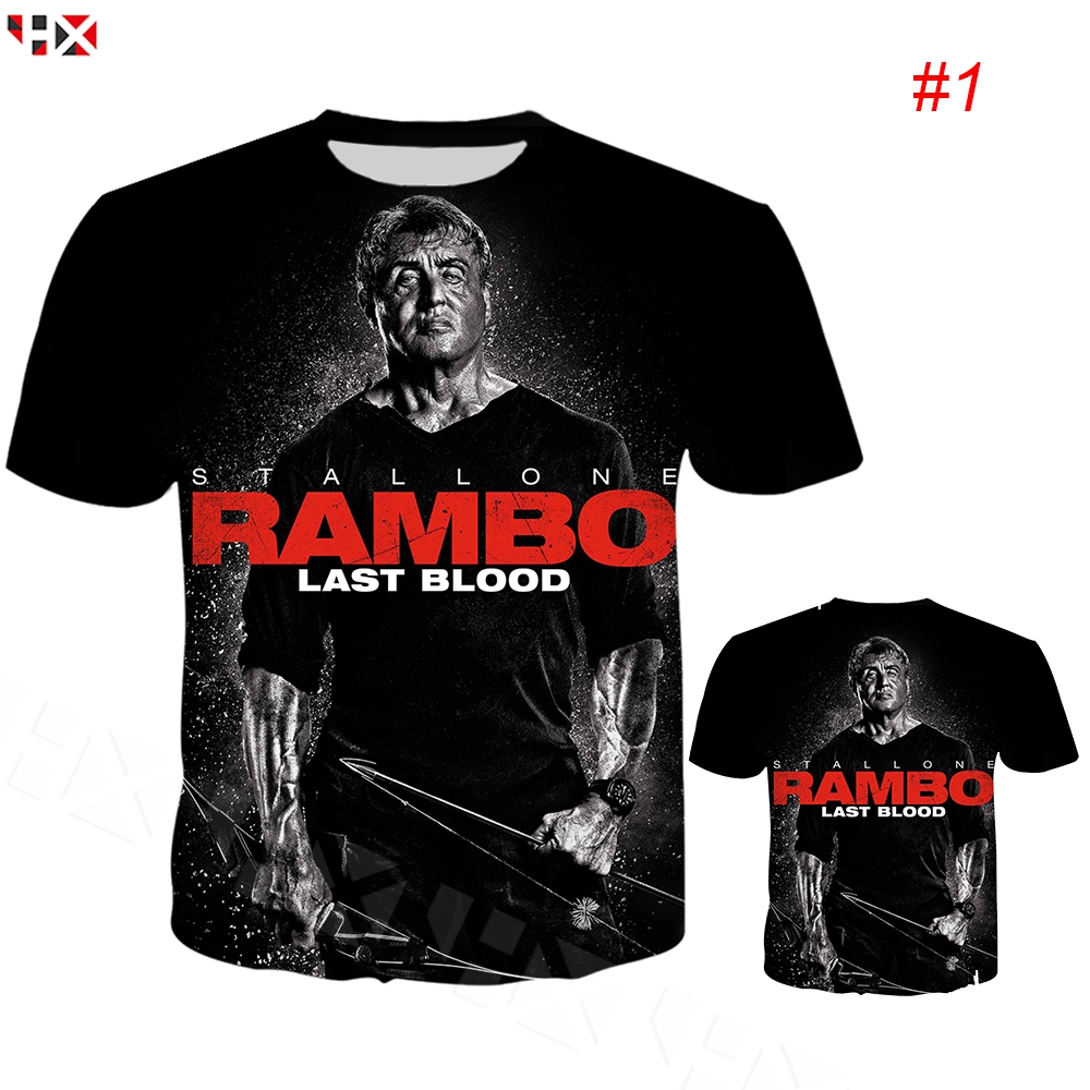 Hx Rambo: เสื้อยืดหนัง พิมพ์ลายเลือด 3D แฟชั่น