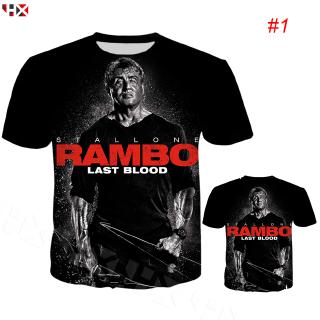 HX Rambo: Last Blood หนัง 3D พิมพ์แฟชั่นเสื้อยืดเสื้อเชิ้ตลายฤดูร้อนบนเสื้อยืด แขนสั้น