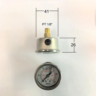 เกจวัดแรงดัน ขนาดหน้าปัด 1.5" WEGA pressure gauge แสตนเลส เติมกลีเซอรีน ขนาด 1.5 นิ้ว เกลียวทองเหลือง 1/8" ออกด้านหลัง