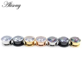 Alisouy 2 ชิ้นสแตนเลส Zirconia คริสตัลสกรูอุโมงค์หูปลั๊ก Expander Stretcher Gauges ต่างหู Body เจาะเครื่องประดับ