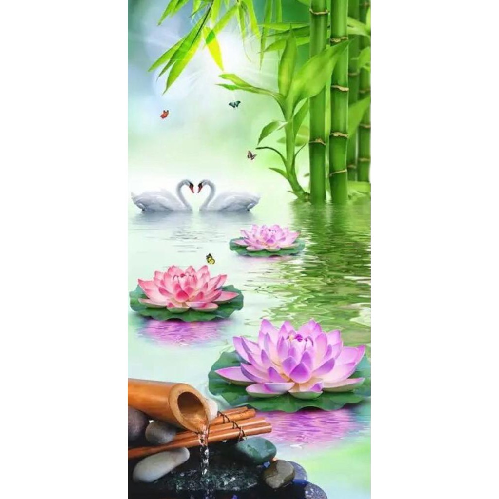 สีเพชร 5D FULL (DIY) A PAIR OF SWANS และ LOTUS 30x60cm (PxH)