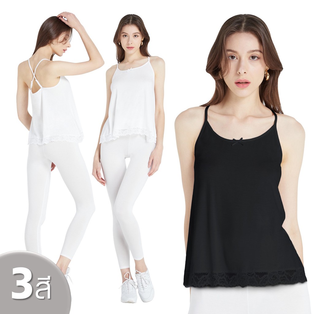 CARA คาร่า เสื้อสายเดี่ยว สายเดี่ยว ลูกไม้ สาวอวบ ไขว้หลัง ผ้านุ่มลื่น CVN-PSA032