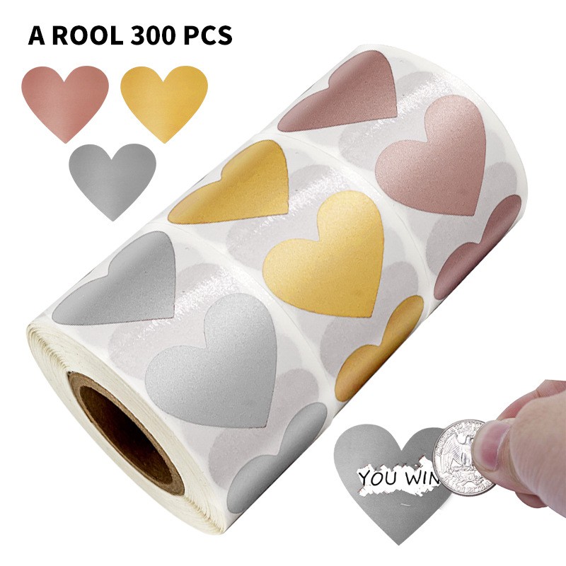 50-300pcs Heart Shape ป ้ ายสติกเกอร ์ 3 สี Scratch Off สติกเกอร ์ DIY Handmade สําหรับเกม Scratch สติกเกอร ์ ป ้ าย Stationer