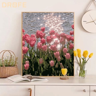 Drofe ชุดภาพวาดสีน้ํามัน รูปดอกทิวลิป ระบายสีตามตัวเลข ขนาด 40*50 ซม. DIY สําหรับตกแต่ง