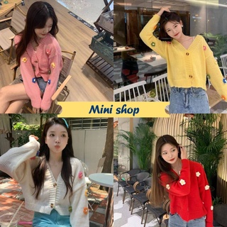 Miin shop🌸พร้อมส่ง🌸(4Y016) เสื้อคลุมไหมพรม คาร์ดิแกน สีพาสเทลปักดอกไม้น่ารักมาก