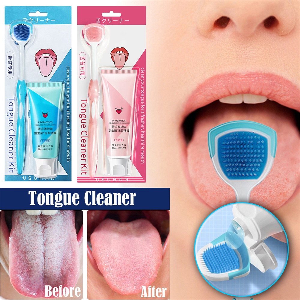 〖 Oral-care AG 〗 50g เจลทําความสะอาดลิ้นซิลิโคนลิ้น Scraper แปรงชุดทําความสะอาด Oral Care Mint Probio พีชผู้หญิงผู้ชาย Keep Fresh Breath