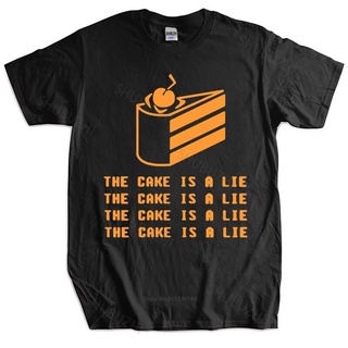 เสื้อยืดผ้าฝ้าย เสื้อยืดแขนสั้น ผ้าฝ้าย ทรงหลวม พิมพ์ลาย Portal 2 The Cake Is A Lie สีดํา แฟชั่นฤดูร้อน สําหรับผู้ชาย