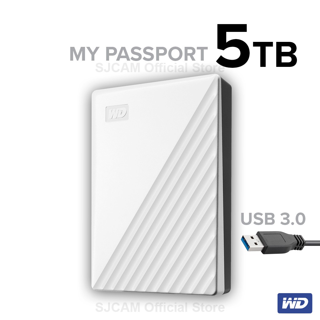 WD External Harddisk 5TB ฮาร์ดดิสก์แบบพกพา My Passport, USB 3.0 External HDD 2.5" (WDBPKJ0050BWT-WESN) สีขาว ประกัน 3ปี