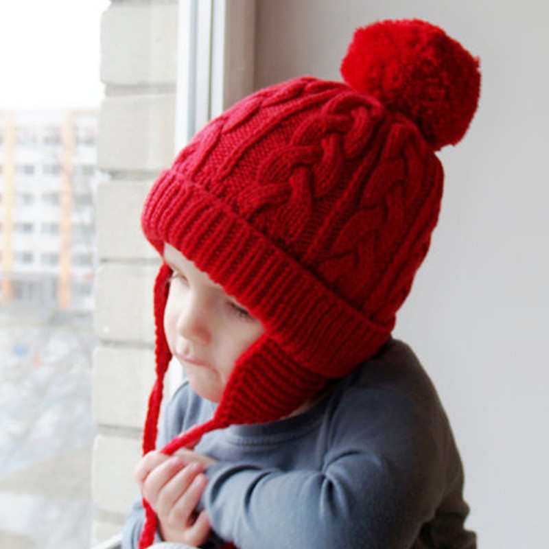 qjl4 Kimi ๑ Autumn Winter Baby Hat Bear Double Ball Double-layer