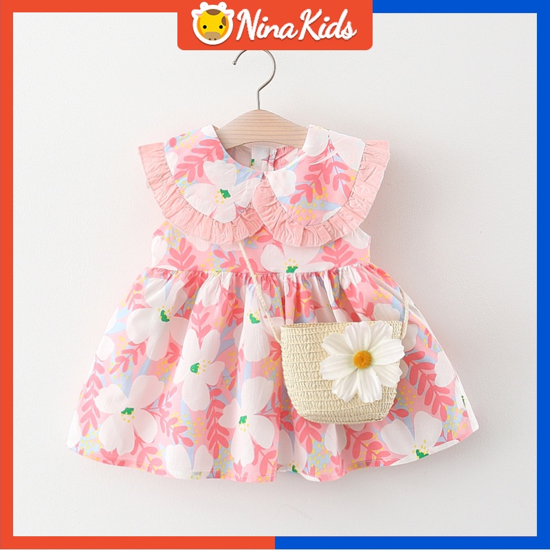 Dresses 139 บาท ชุดเดรสกระโปรง แขนกุด คอตุ๊กตา ลายดอกไม้ พร้อมกระเป๋า แฟชั่นฤดูร้อน สําหรับเด็กผู้หญิง อายุ 1-5 ปี Baby & Kids Fashion