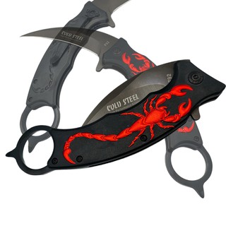 มีดคารัมบิต Knife Karambit COLD STEEL F92 สีดำ ลายแมงป่อง สำเนา