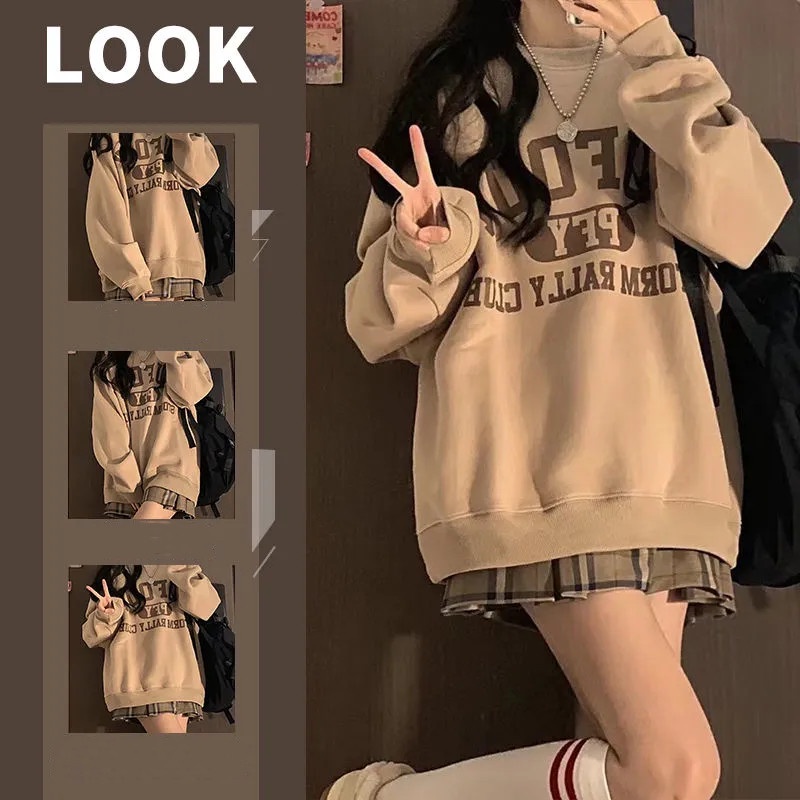 ชุดเซท2ชิ้น เสื้อแขนยาว+กระโปรงเทนนิส ทรงโอเวอร์ไซด์ เนื้อผ้าหนานุ่ม น่ารักสไตล์เกาหลี