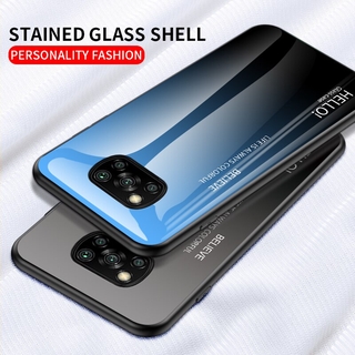 Xiaomi Poco X3 NFC Gradient Tempered Glass Case Silicone Frame Hard Glass Back Phone Cover