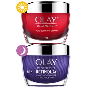 50g + 50g OLAY โอเลย์ Regenerist Micro-Sculpting เดย์ครีม + Retinol24 มอยเจอร์ไรเซอร์ ครีม