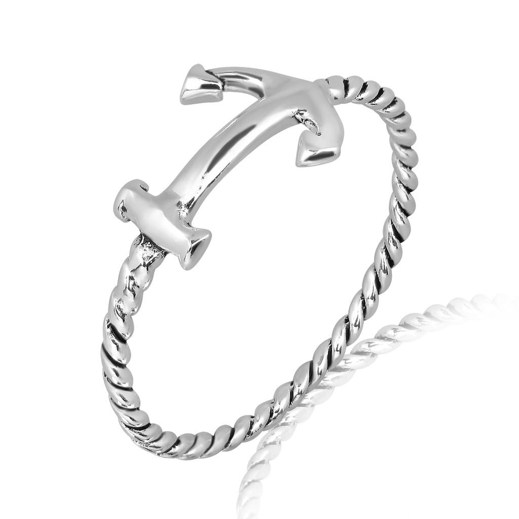 MachuSilver แหวนเงินแท้ 925 Sterling Silver ลายเชือกถัก แต่งสมอเรือ พร้อมถุงกำมะหยี่ /MC020110012RI