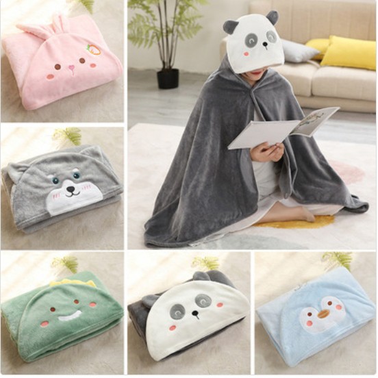 พร้อมส่ง!! ผ้าห่มมีฮู้ด ผ้าห่มคลุมไหล่ ผ้าห่มคลุมตัว ขนาด 140x80 D
