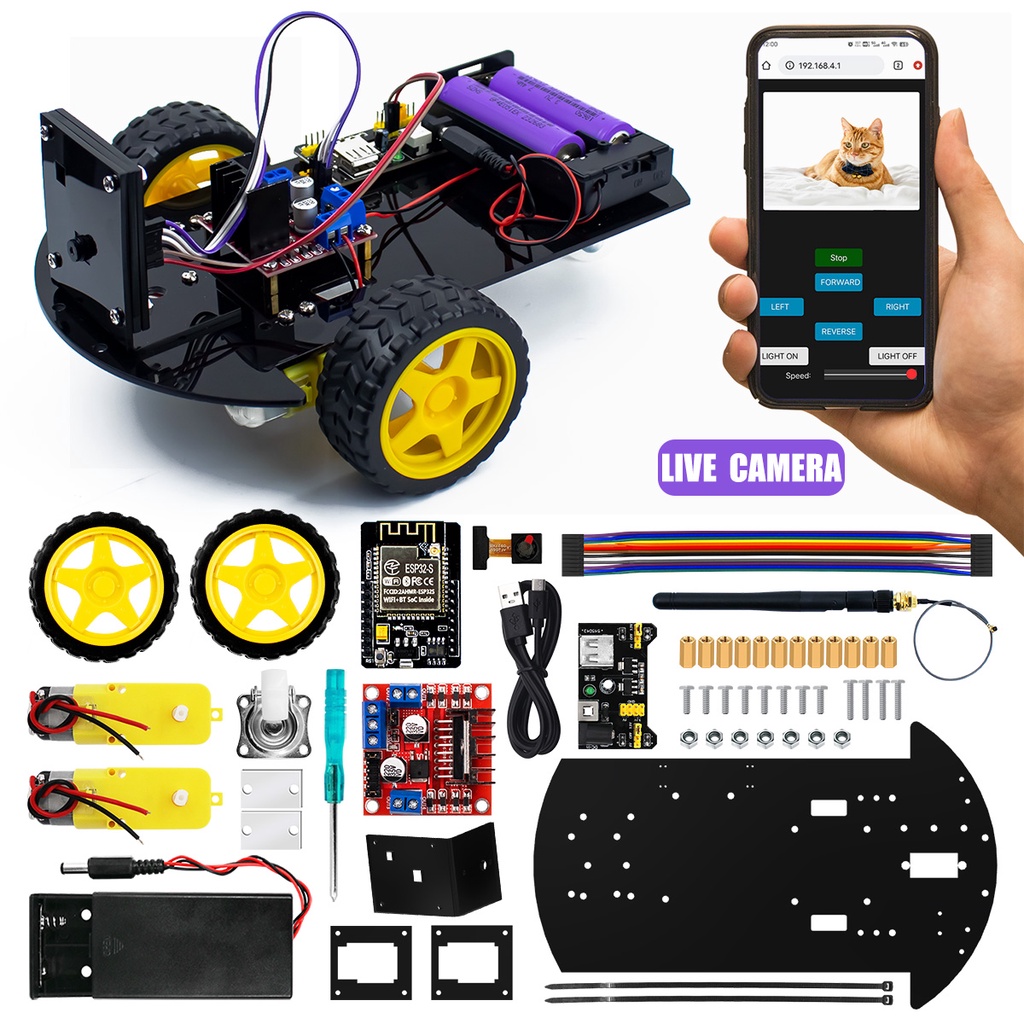 Lafvin ชุดหุ่นยนต์รถยนต์ 2WD พร้อมกล้อง Wifi ESP32 สําหรับ Arduino Programming STEM(กวดวิชาฟรี)