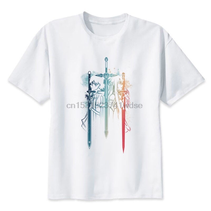 ผู้ชาย Appreal อะนิเมะดาบศิลปะออนไลน์ 2 Kirito Asuna Sao เสื้อยืดดาบ Ggo คอสเพลย์มังงะ Inspire Slim 