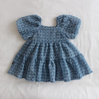 💕 Girls 2021 New Puff Sleeve Chiffon Jacquard Dress Baby Western Puff Skirt Kid Princess Dress