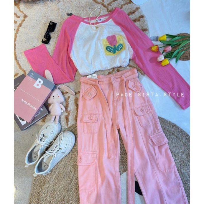 ส่งต่อกางเกงคาร์โก้สีชมพู ร้าน sista.style