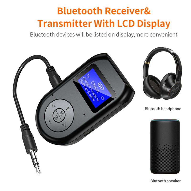 LCD Display Bluetooth 5.0 Audio Transmitter Receiver 3.5mm AUX ...