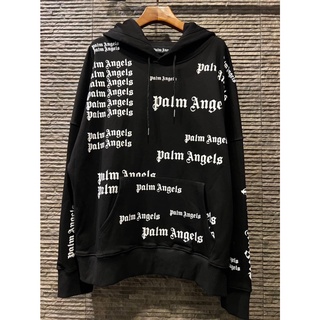 PALM ANGELS COTTON OVER THE HEAD LOGO HOODED SWEATSHIRT IN BLACK เสื้อฮู้ดดี้ กันหนาวแขนยาว แบรนด์ปาล์มแองเจิล สีดำ