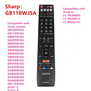 Sharp GB118WJSA รีโมตคอนโทรลสมาร์ททีวี GB118WJSA แบบเปลี่ยน สําหรับ Sharp LCD TV AQUOS TV 2D 3D NETFLIX GB005WJSA GA890WJSA GB004WJSA Sharp LC-70LE660U LC-70LE661U LC-80UQ17U GA890WJSA GB005WJSA GB004WJSA