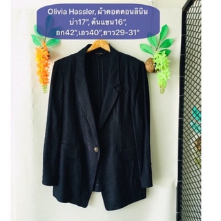 เสื้อสูท Olivia Hassler ผ้าคอตตอนลินินสีกรมทรงสวย งานค้างสต็อคญี่ปุ่น เคลียร์ขายมือสอง รายละเอียดและขนาดดูในรูปค่ะ