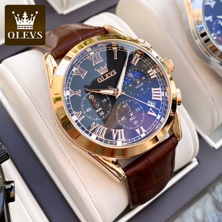 OLEVS นาฬิกาผู้ชาย กันน้ำได้ 100% สายหนัง แท้ แบรนด์ นาฬิกาข้อมือผู้ชาย สเตนเลส นาฬิกาชาย สีดำ สีน้ำตาล ของขวัญวาเลนไทน์ 2871